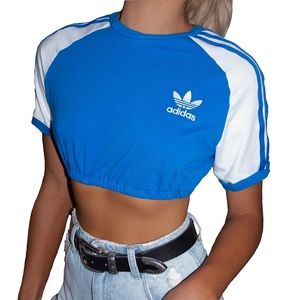 Reworked Blue Adidas Elastic Crop Top S/M